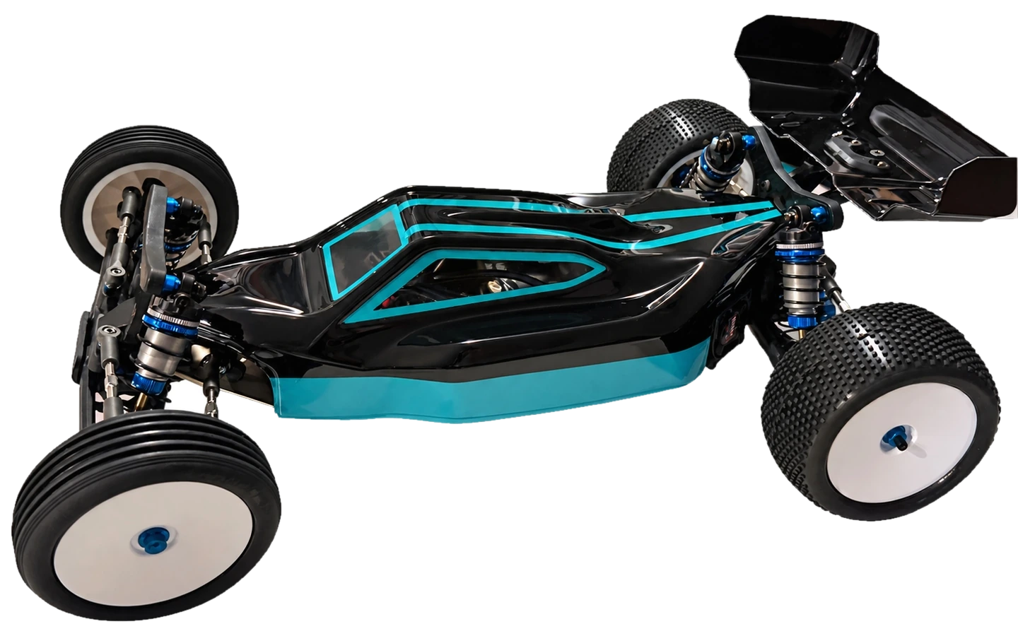 Team Sheppard Racing 1/10 2WD buggy in black and teal, side profile